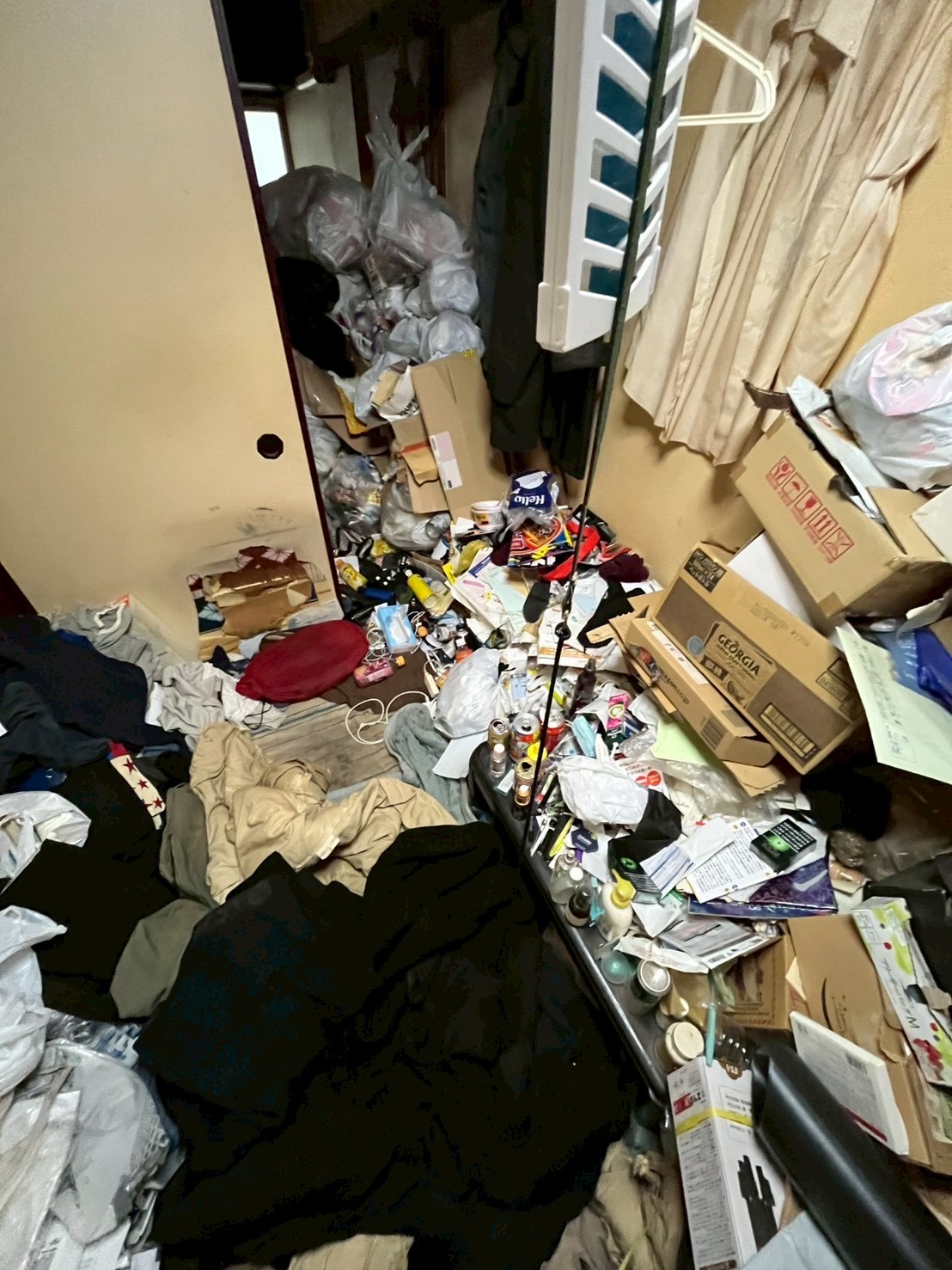 東京都練馬区石神井の戸建てで生活用品とゴミが混在した室内の残置物撤去前写真